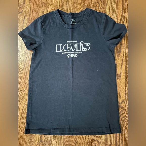 Levi’s Black Graphic Logo T-Shirt The Original Slogan Tee Size XS - Picture 2 of 3
